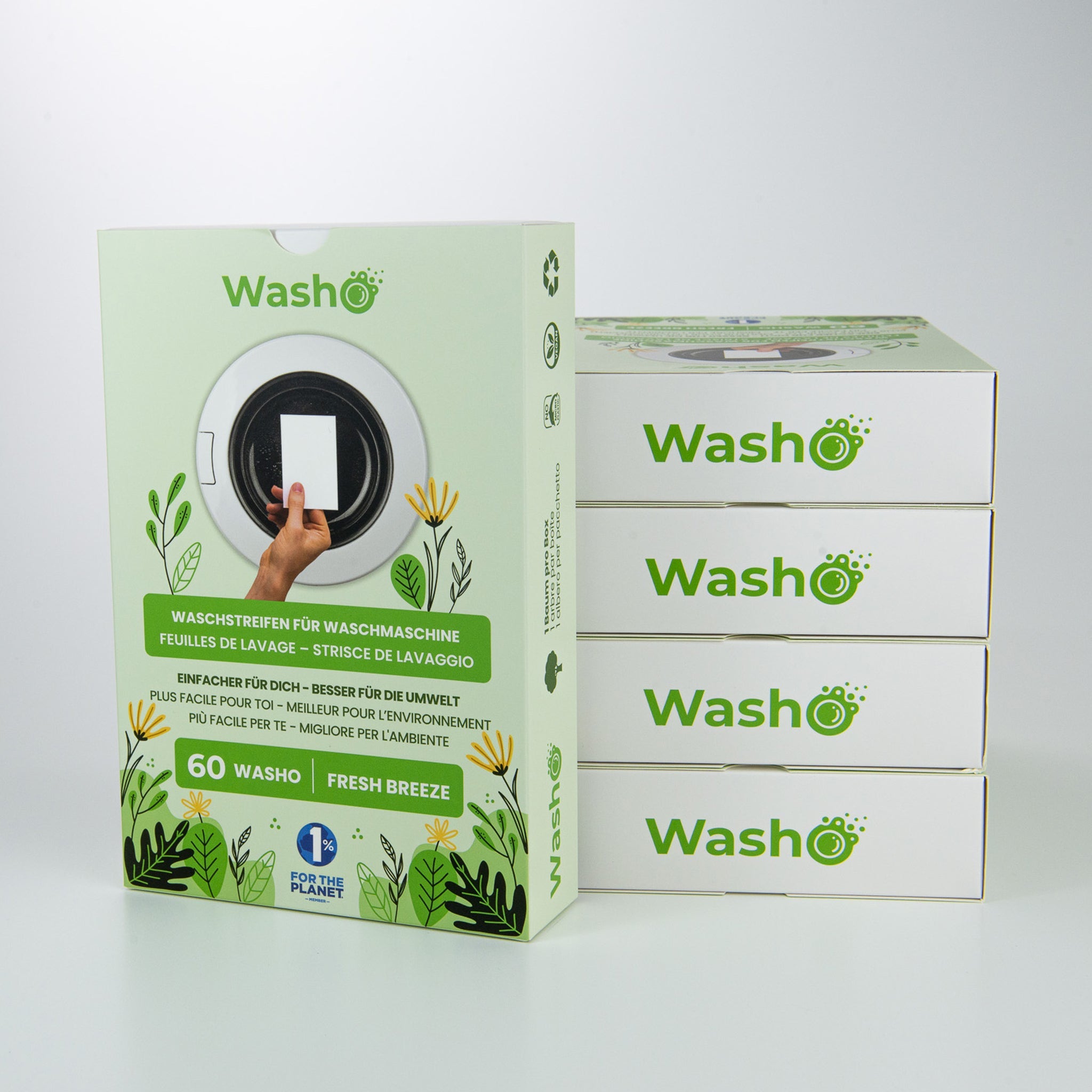 5 Boxen mit total 300 Washo-Waschstreifen Fresh Breeze - washo.ch