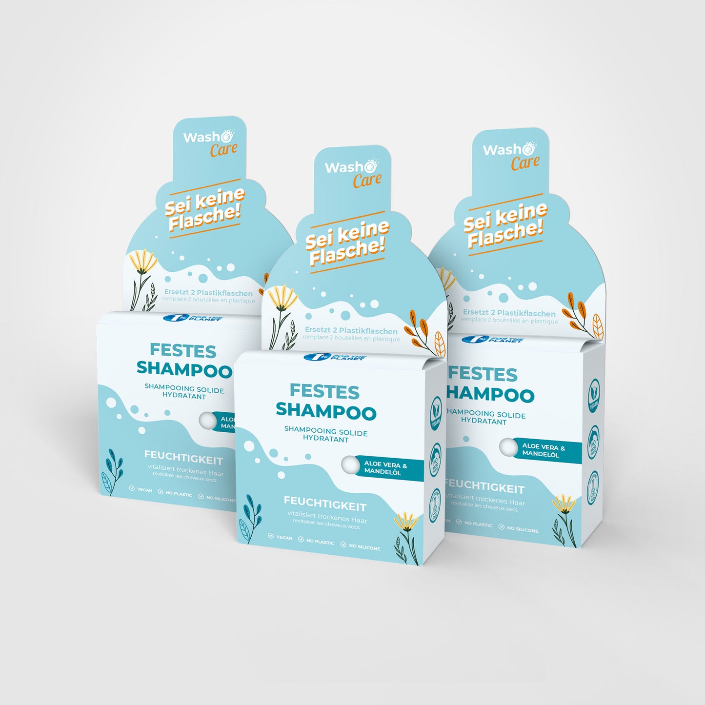 3 Washo Care festes Shampoo Feuchtigkeit