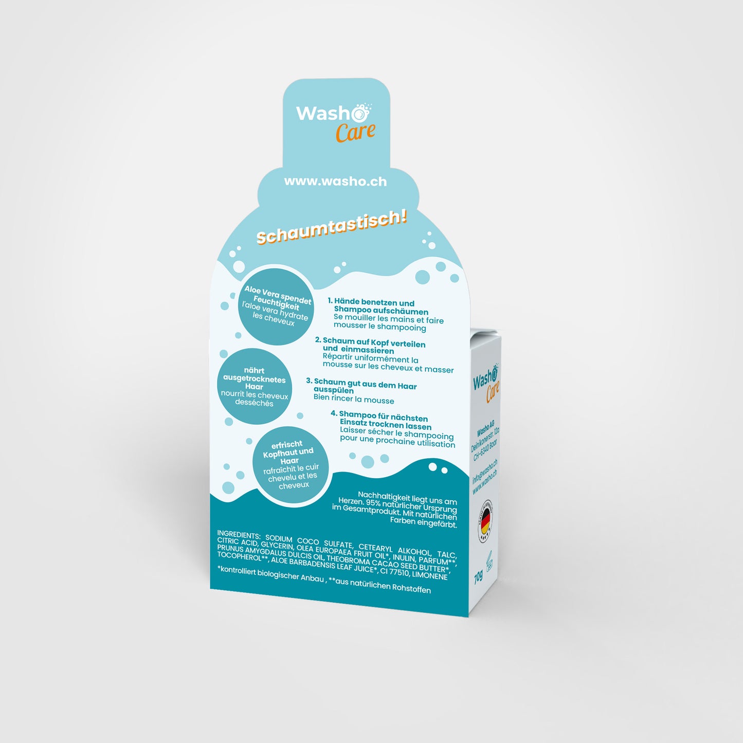 3 Washo Care festes Shampoo Feuchtigkeit