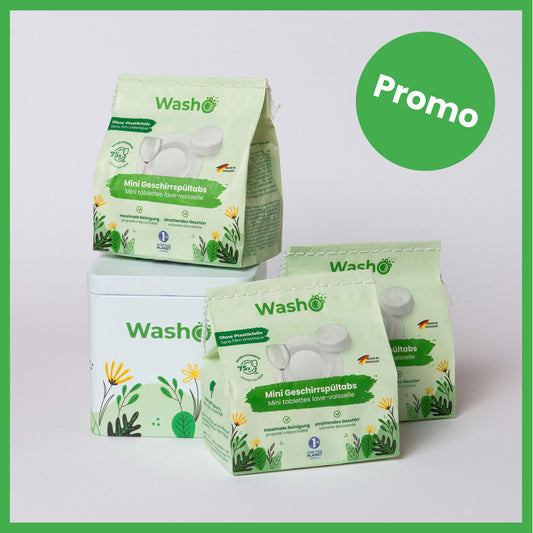Washo Mini Geschirrspültabs 3 Pack mit Dose