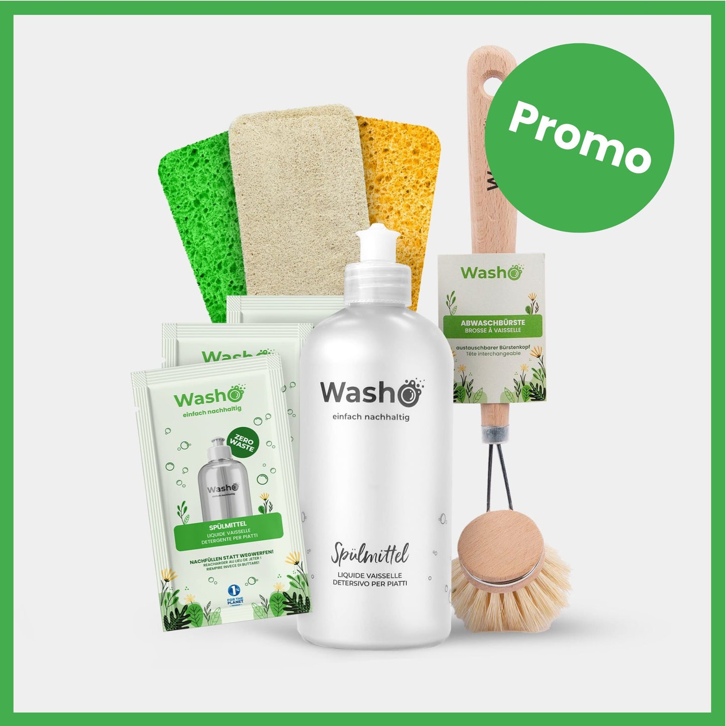 Washo washing-up liquid set with brush