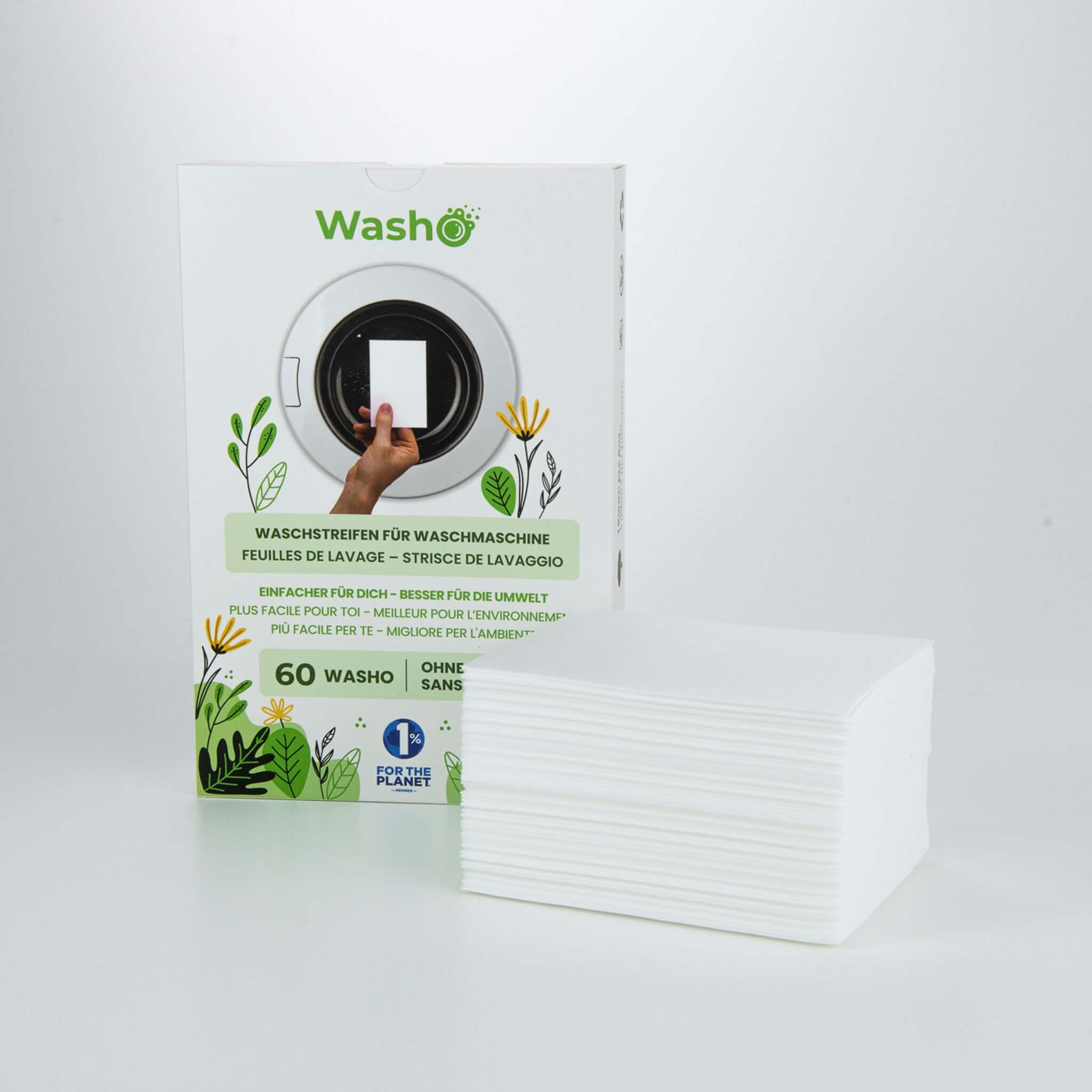 1 Box mit 60 Washo-Waschstreifen ohne Duft - washo.ch