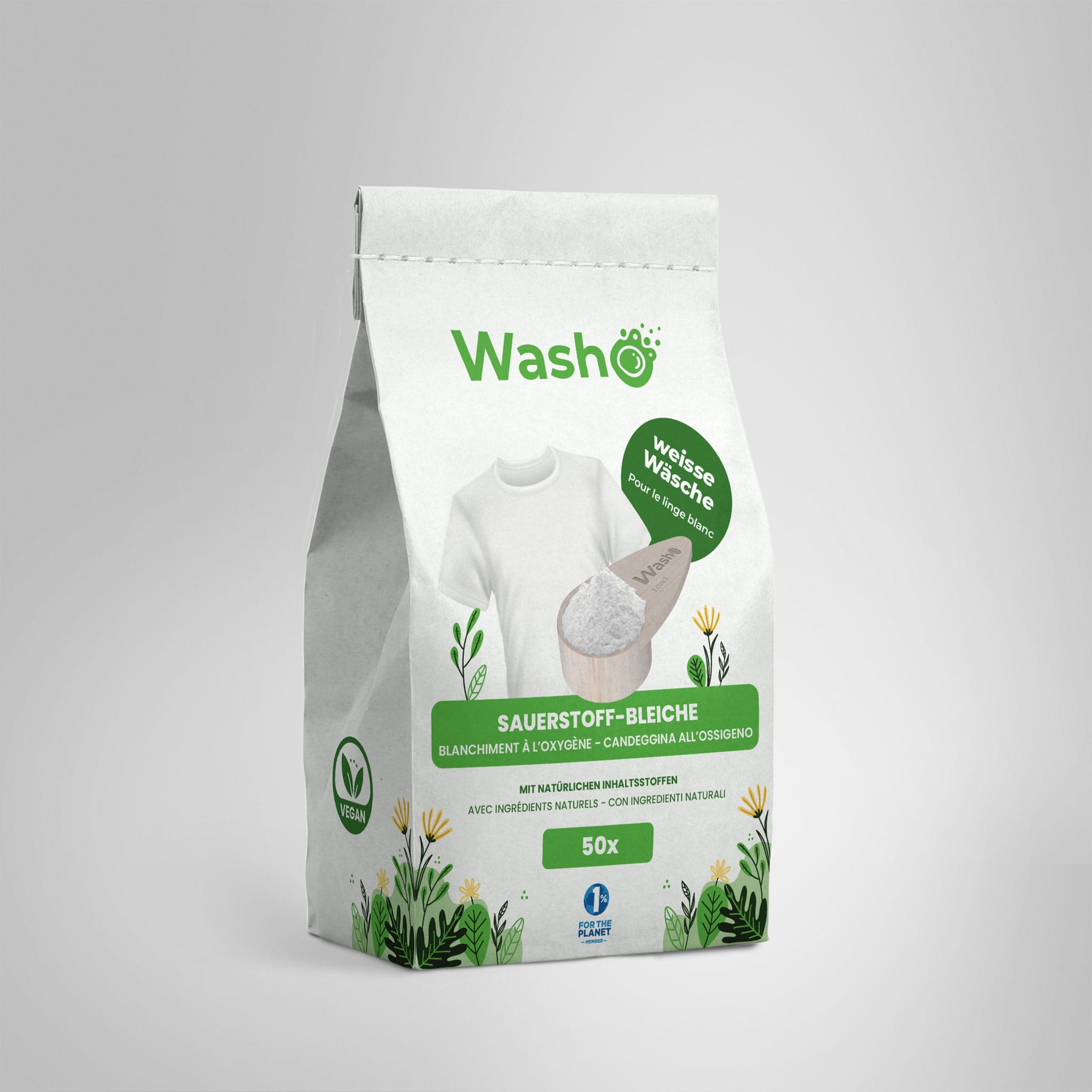 1 Packung mit 800g Washo Sauerstoff-Bleiche + Aufbewahrungsdose - washo.ch