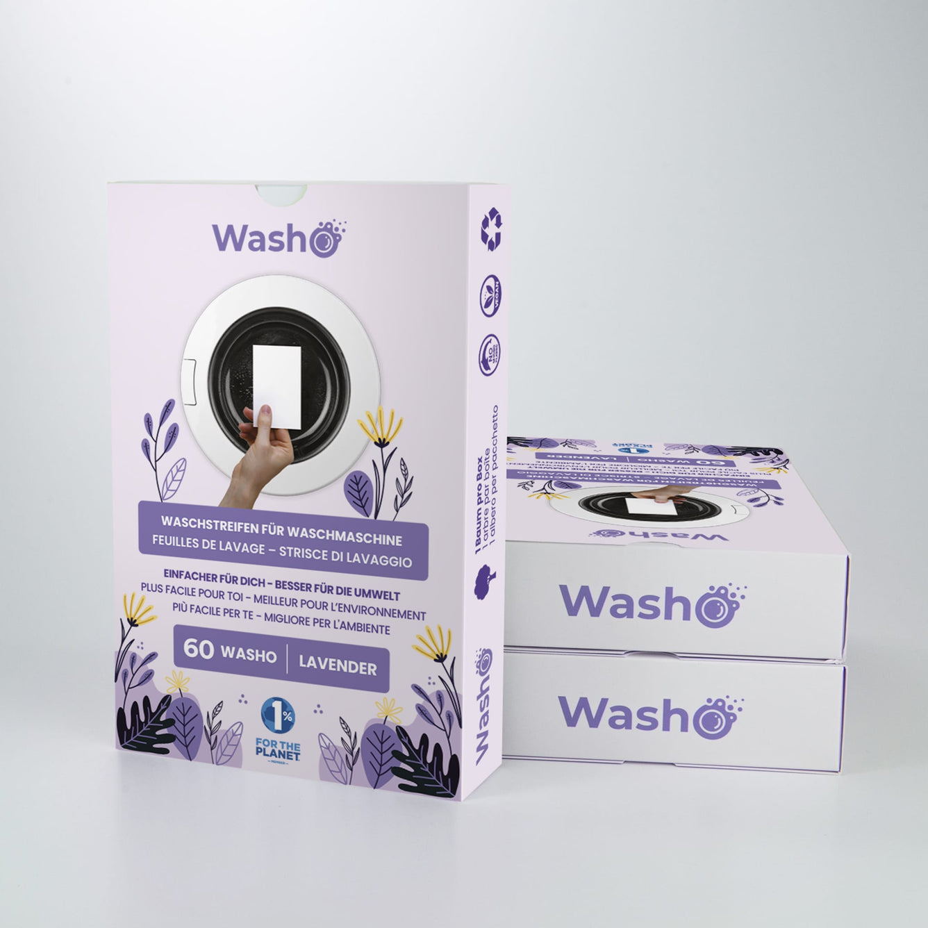 3 Boxen mit total 180 Washo-Waschstreifen Lavendel - washo.ch