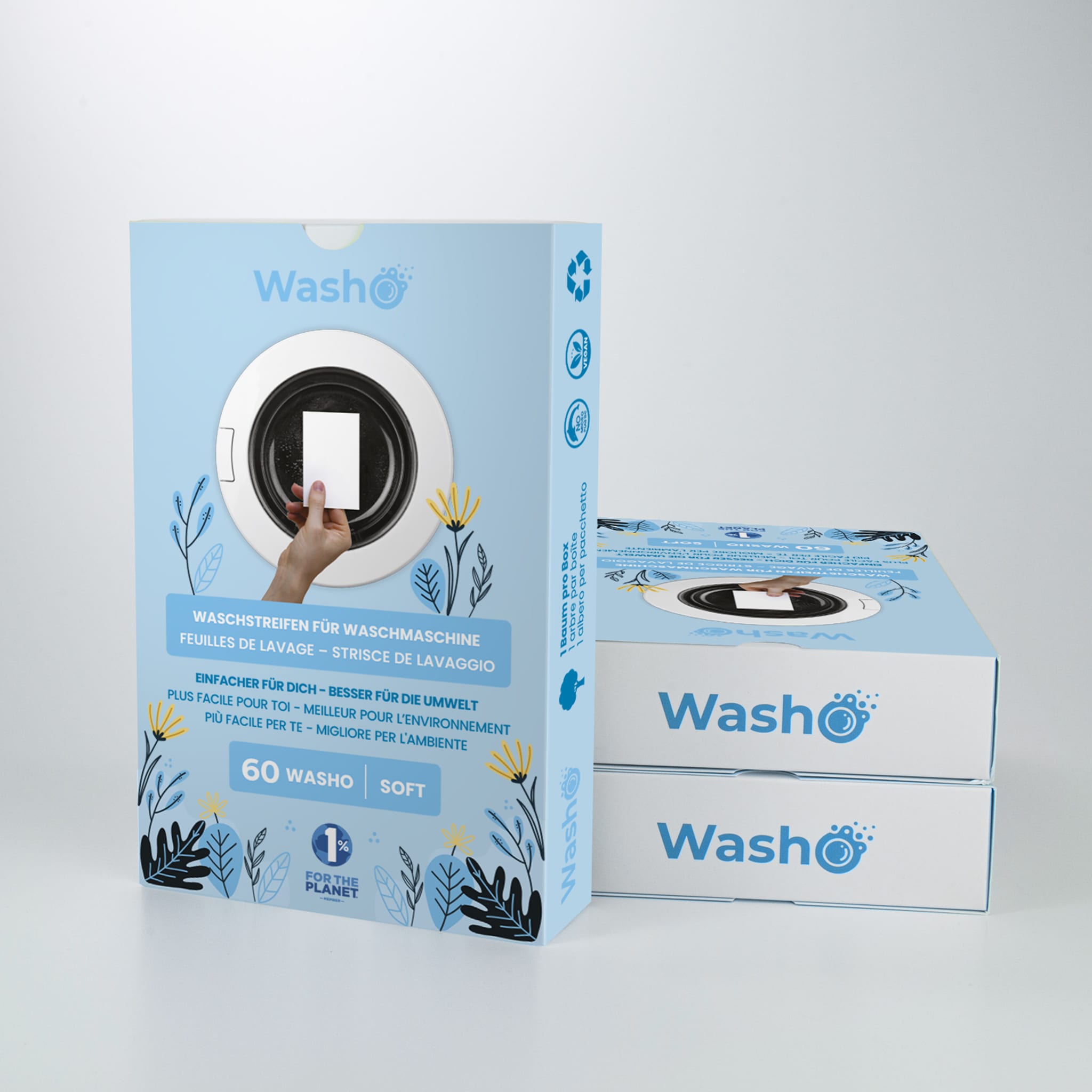 3 Boxen mit total 180 Washo-Waschstreifen Soft - washo.ch